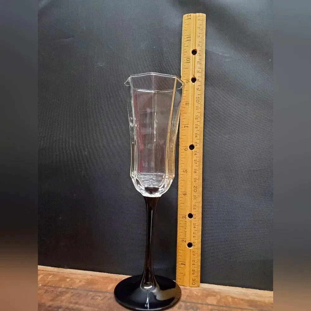 VTG France Luminarc Octime Black Stem Champagne Flutes Glasses Set of 4